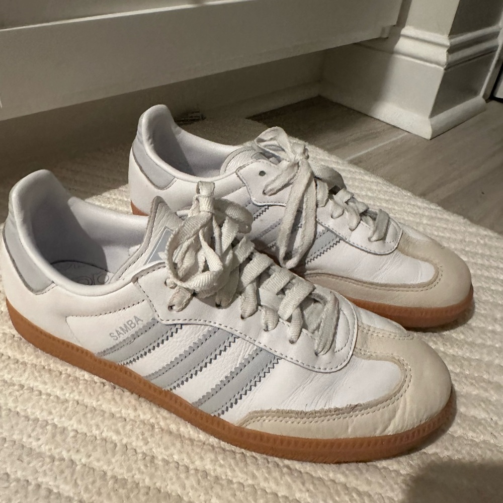 Adidas White and Light Blue Sambas